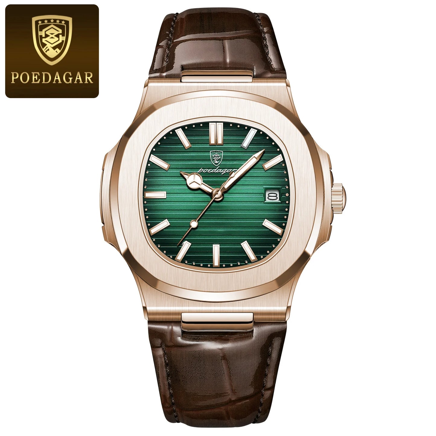 POEDAGAR Top Luxury Square Man Watch Date Waterproof Luminous Quartz Men Watches High Quality Fashion Sports Leather Men's Watch