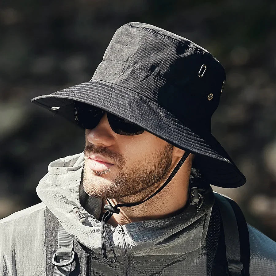 new Men's Wide Brim Sun Hat - Waterproof UV Protection Safari Bucket Hat for Fishing Hiking Climbing Summer Outdoor Oversized