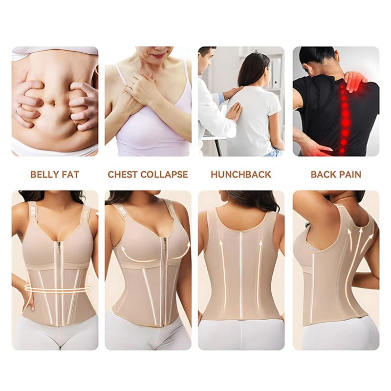 AfruliA XXXS Fajas Colombian Girdles High Compression Vest Waist Trainer Corset with Zipper Hook Flat Belly Slimming Body Shaper