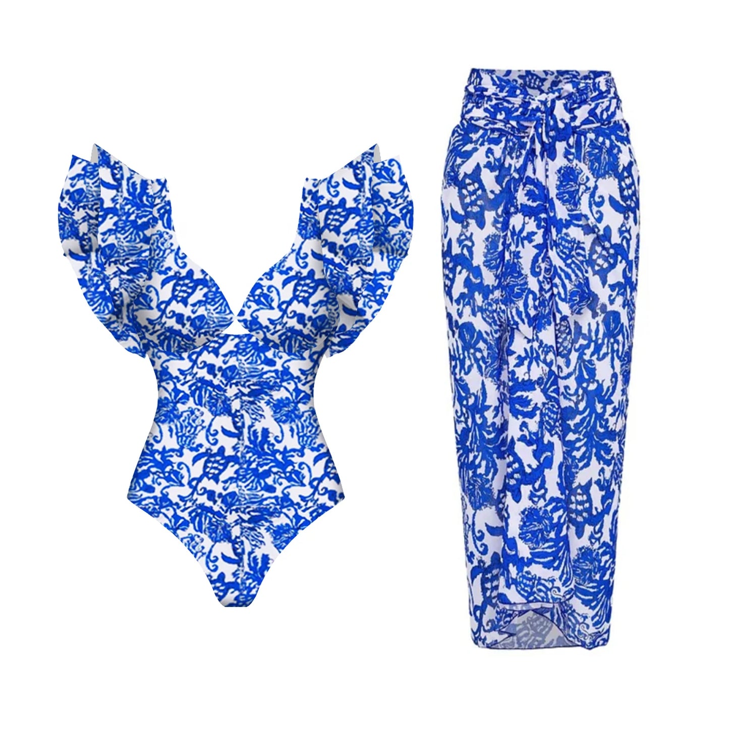 Women Swimsuit with Skirt Beachwear