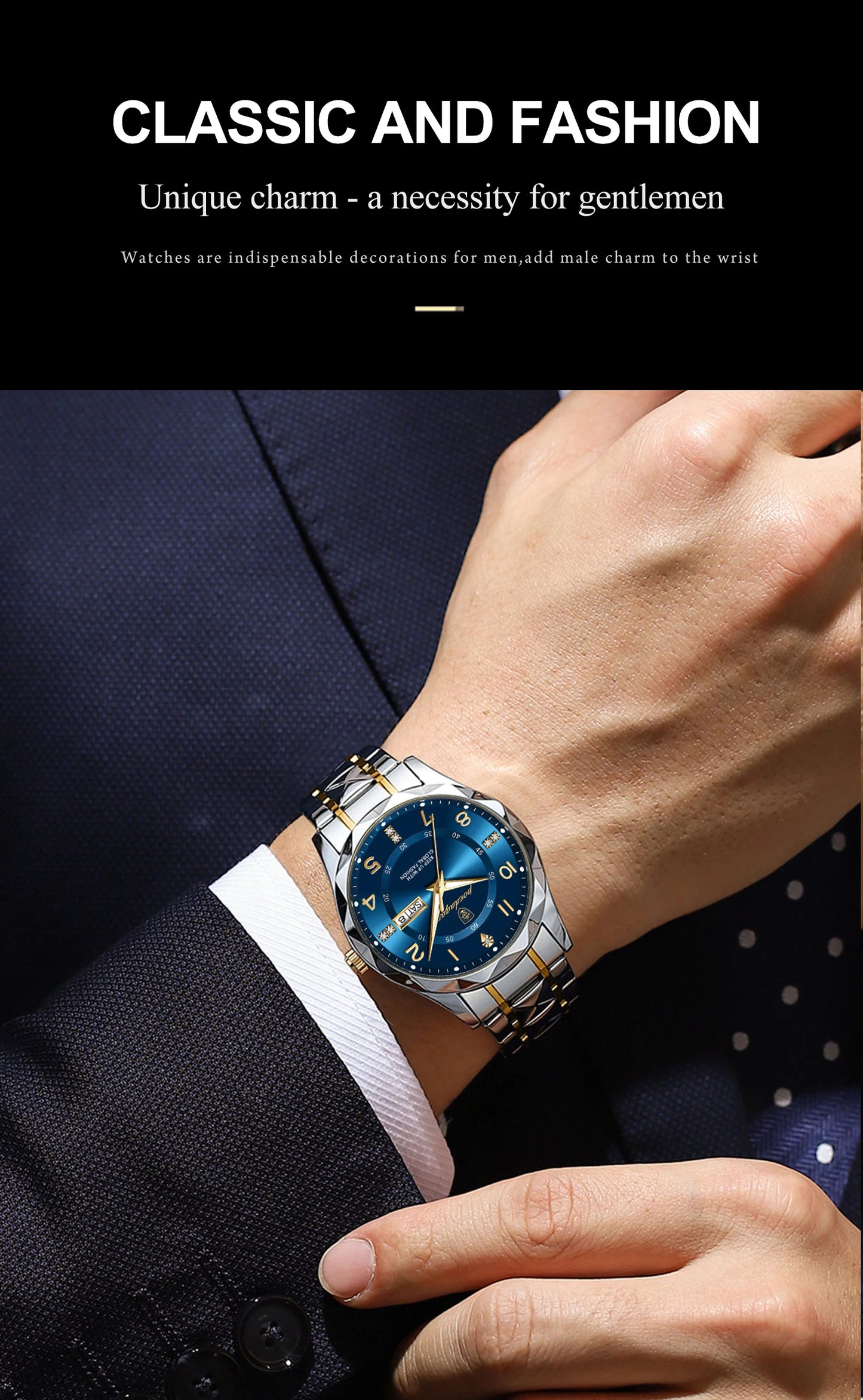 POEDAGAR Luxury Business Men's Wristwatch Stainless Steel Date Week Man Watch Waterproof Luminous Fashion Quartz Watches For Men