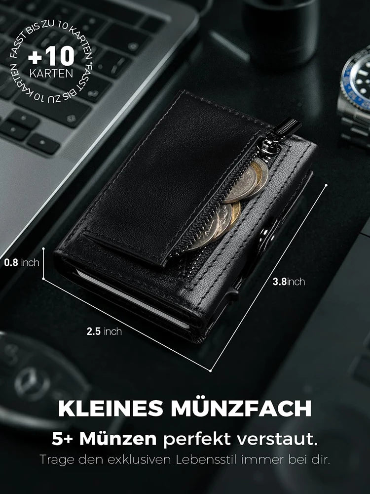 YATBEST Men's Leather Wallet With Coin Pocket AirTag Positioning Card Clip RFID Anti Magnetic Anti-Theft Card Swiping Bag