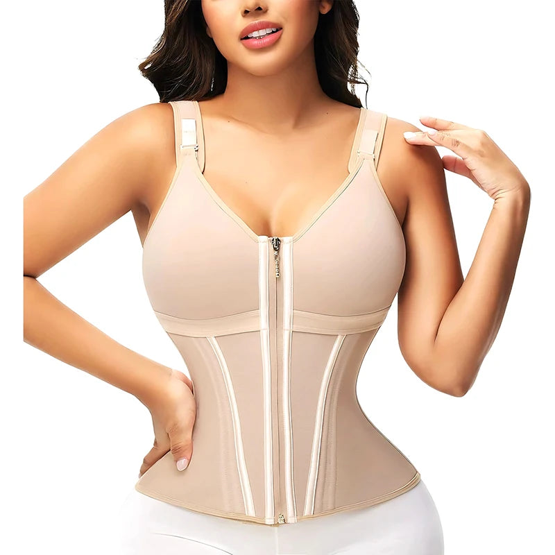 AfruliA XXXS Fajas Colombian Girdles High Compression Vest Waist Trainer Corset with Zipper Hook Flat Belly Slimming Body Shaper