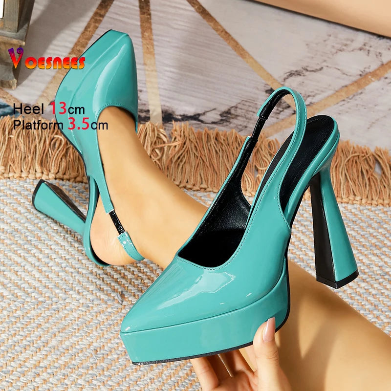 Size 36-41 Pointed High Heels For Women Platform Summer Green Shallow Mouth Single Shoes 13CM Fashion Easy Matching Woman Pumps