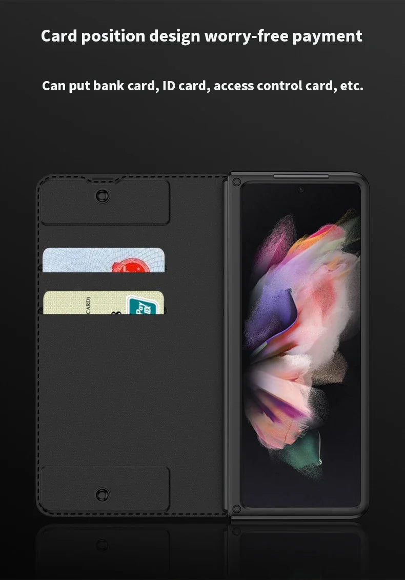 Card Slot Flip Wallet Leather Z Fold5 Fold6 Case For Samsung Galaxy Z Fold 6 5 4 3 5G With Removable S Pen Slot Holder Cover