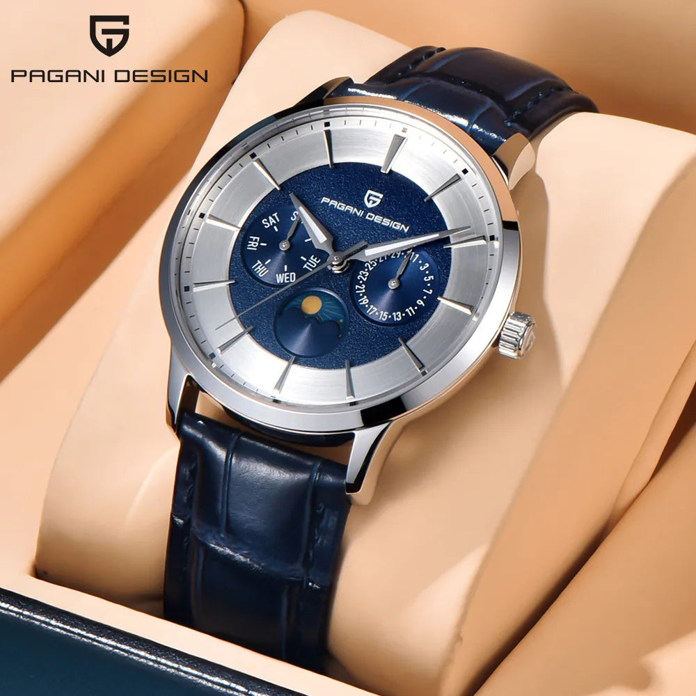 Pagani Design 2025 New 40mm Moon Phase Multifunctional Men Watch 100m Waterproof Sapphire Glass Men Quartz Watches