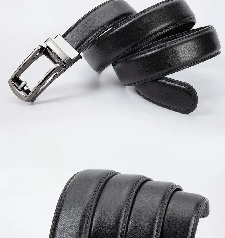 2025 Leather Men's Women's 3.5cm Click Belt with High Quality Alloy Automatic Buckle Unisex Classic Business Belts for Jeans