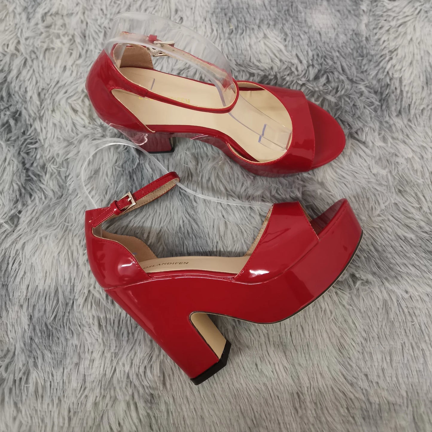 LOSLANDIFEN Women Sandals Summer Colourful Sexy Peep Toe Buckle Strap Sandal Platform Thick High Heels Party Red Wedding Shoes