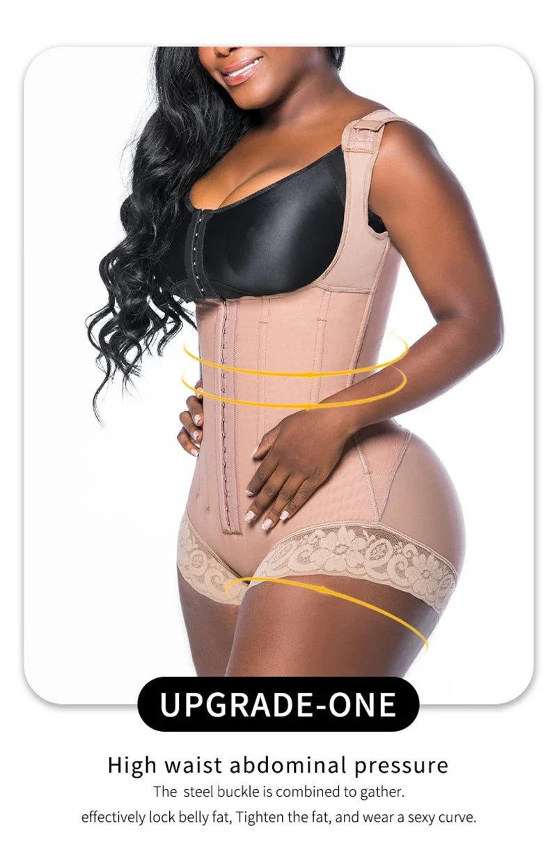 AfruliA Bodysuits Shapewear High Compression Body Shaper with 9 Steel Bones Post-Surgical Slimming Sheath Fajas Colombian Girdle