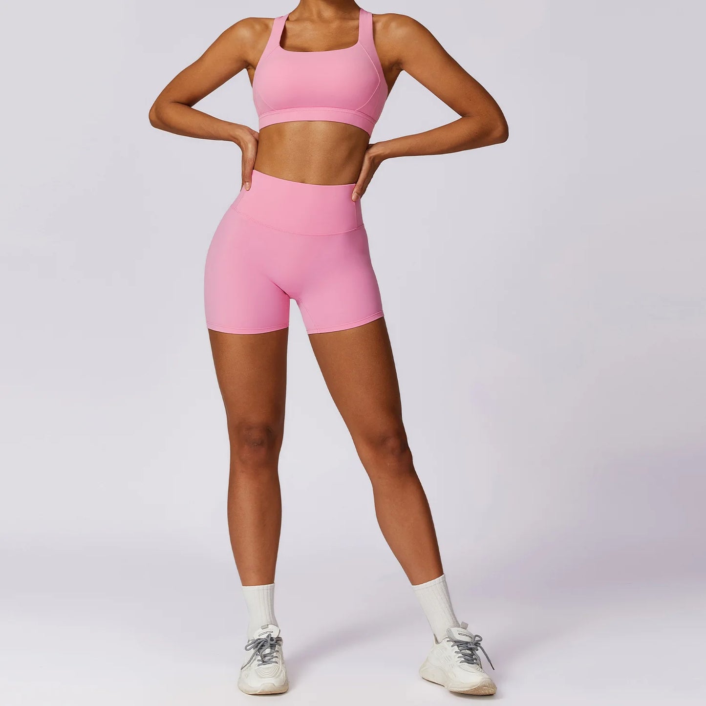 Workout Yoga Set for Women Gym Clothes Woman 2 Piece Strappy Sports Bra Butt Lifting Leggings Shorts Fitness Outfits Sportswear