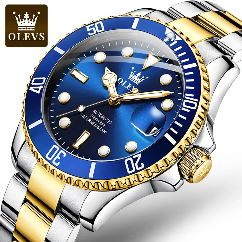 OLEVS 6650 Men Watch Classic Original Automatic Mechanical Watch For Man Zircon Scale Waterproof Luminous Stainless Steel Reloj