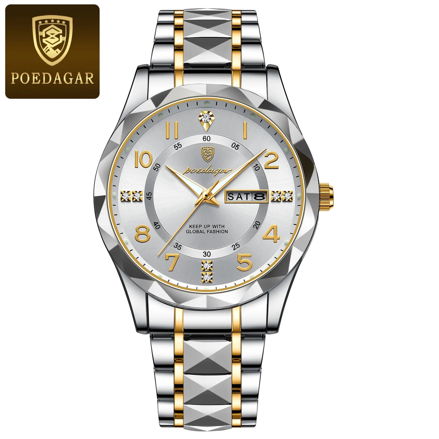 POEDAGAR Luxury Business Men's Wristwatch Stainless Steel Date Week Man Watch Waterproof Luminous Fashion Quartz Watches For Men