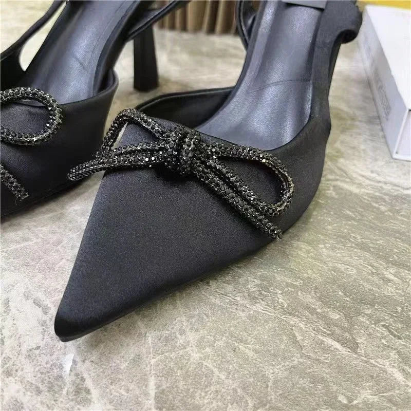 Woman High Heels Sparkly Bow Sandals Pointed Toes