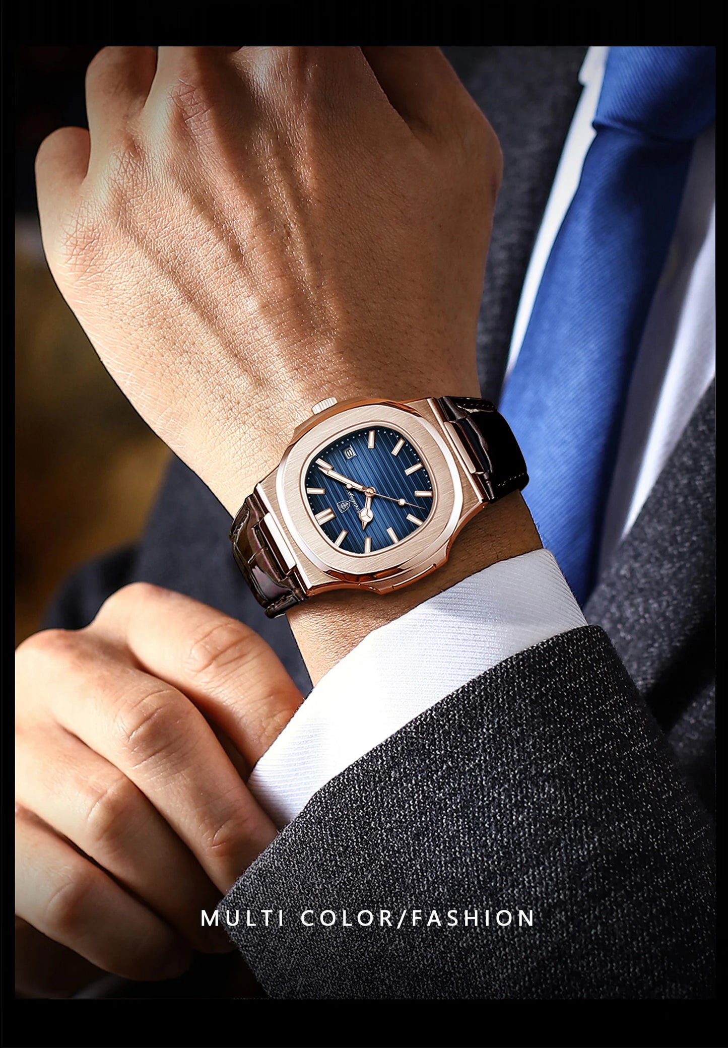 POEDAGAR Top Luxury Square Man Watch Date Waterproof Luminous Quartz Men Watches High Quality Fashion Sports Leather Men's Watch