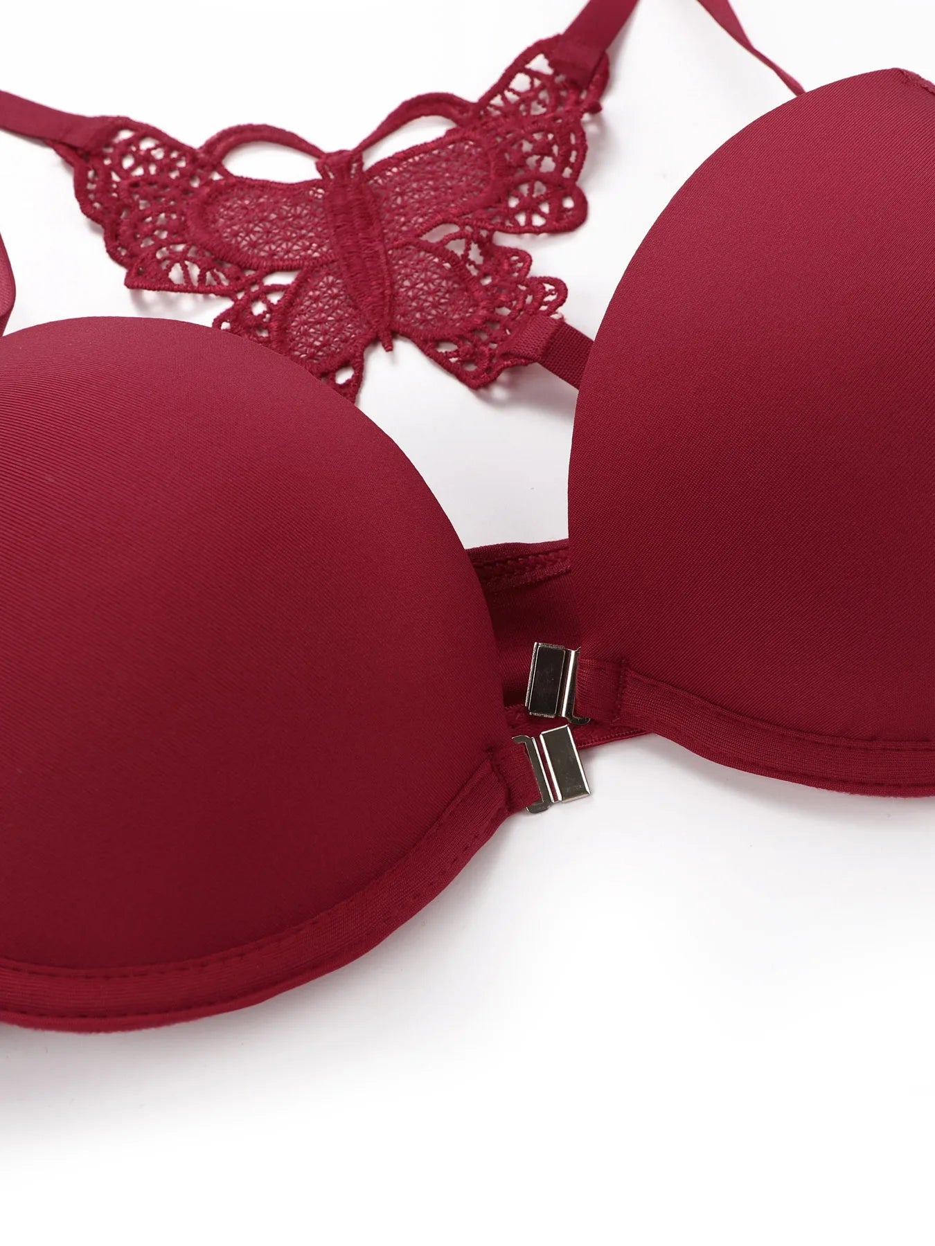 Hot selling 2-piece set of sexy red front button braissere beautiful back butterfly fashion bra push up women's set A2120