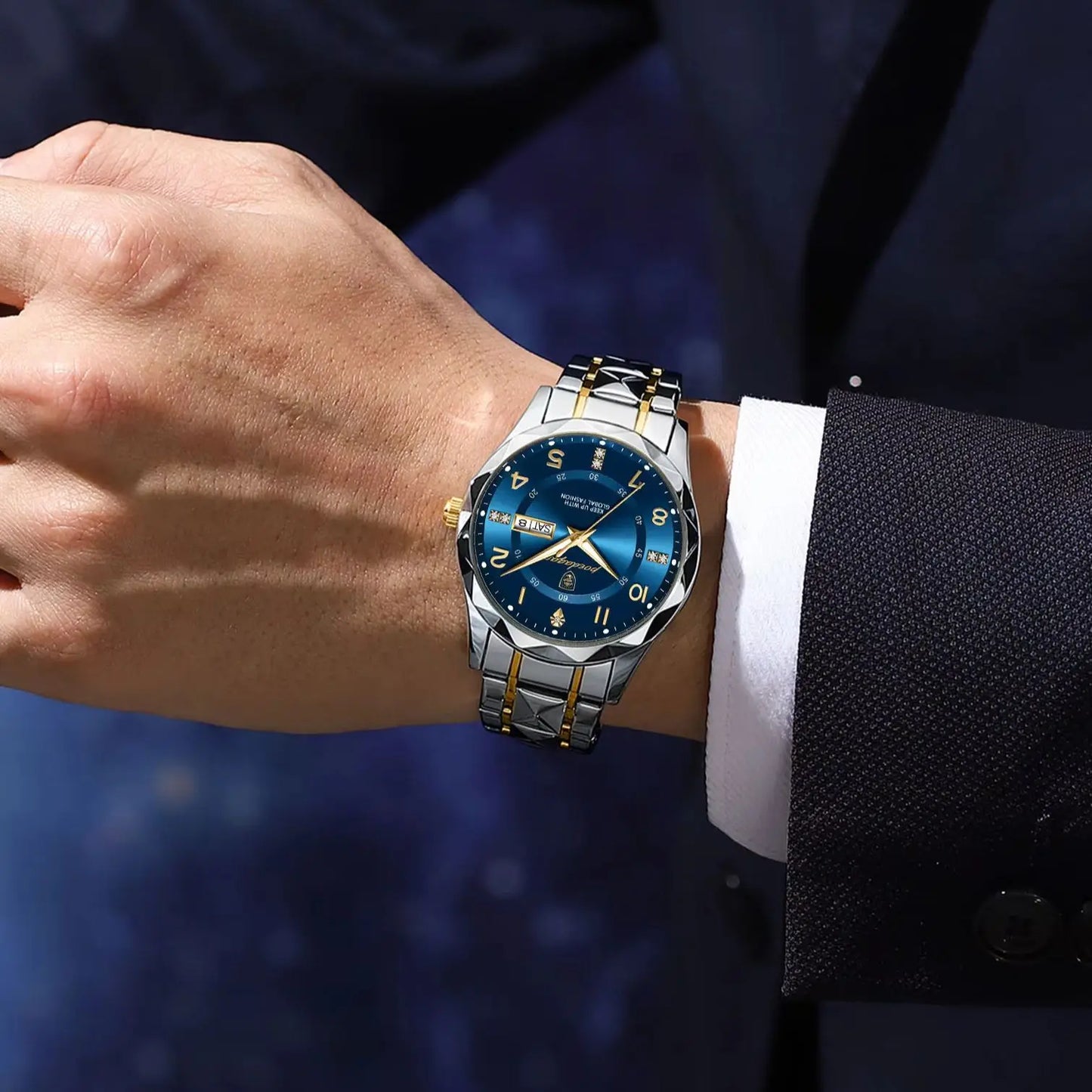 POEDAGAR Luxury Business Men's Wristwatch Stainless Steel Date Week Man Watch Waterproof Luminous Fashion Quartz Watches For Men