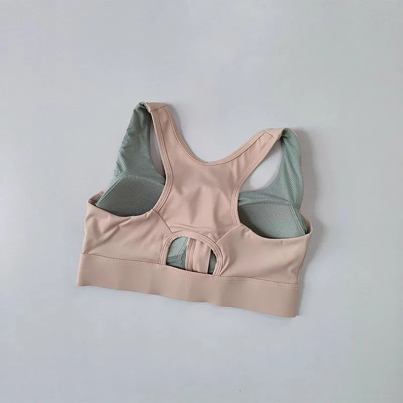 Women's High Impact Front Zipper Sports Bra Shockproof Quick Dry Yoga Top Running Vest Fitness Adjust Gym Underwear