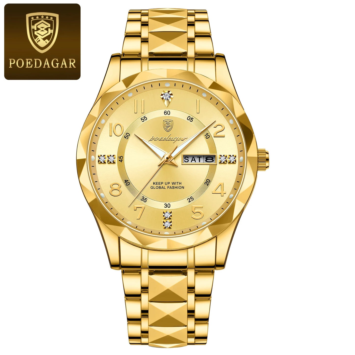 POEDAGAR Luxury Business Men's Wristwatch Stainless Steel Date Week Man Watch Waterproof Luminous Fashion Quartz Watches For Men