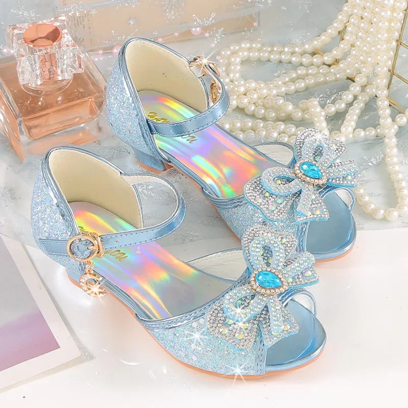 Summer Girls Sandals with Heel Princess Dancing Shoes