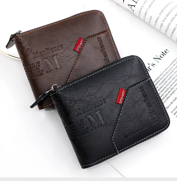 Men's Wallet Made of PU Wax Oil Skin Purse for Men Coin Purse Short Male Card Holder Wallets Zipper Around Money Coin Purse