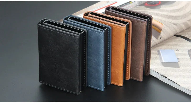 2024 Magnet Anti Rfid Blocking ID Credit Card Holder Case for Men Leather ID Bank Wallets with Magnetic Buckle Closer Cardholder
