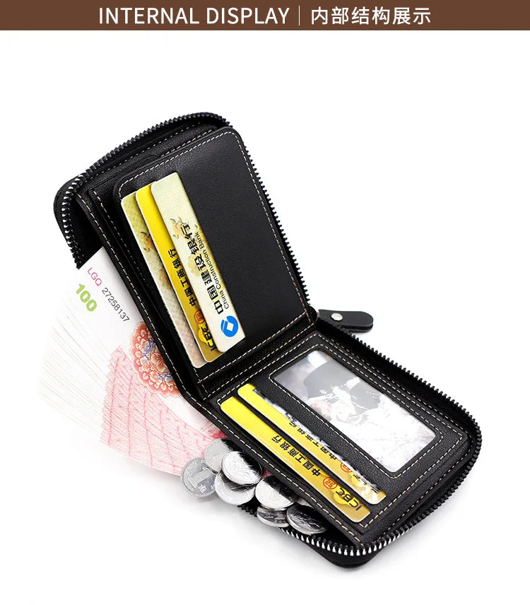 Men's Wallet Made of PU Wax Oil Skin Purse for Men Coin Purse Short Male Card Holder Wallets Zipper Around Money Coin Purse