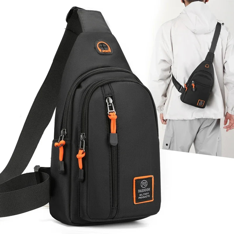 Casual men's crossbody bag Oxford cloth waterproof material sports fitness chest bag cell phone change documents storage bags