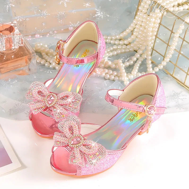Summer Girls Sandals with Heel Princess Dancing Shoes