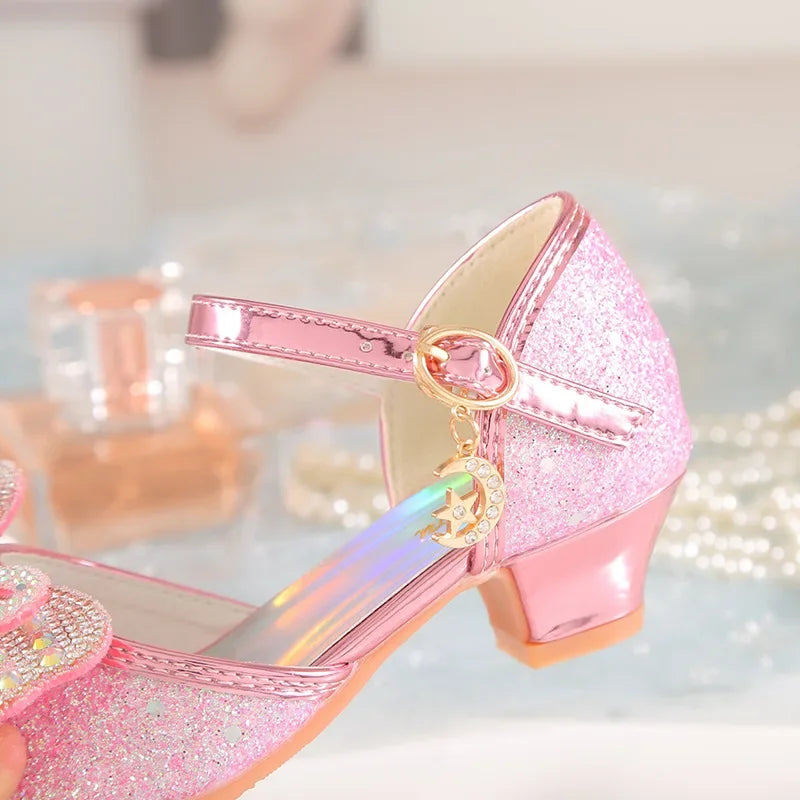 Summer Girls Sandals with Heel Princess Dancing Shoes