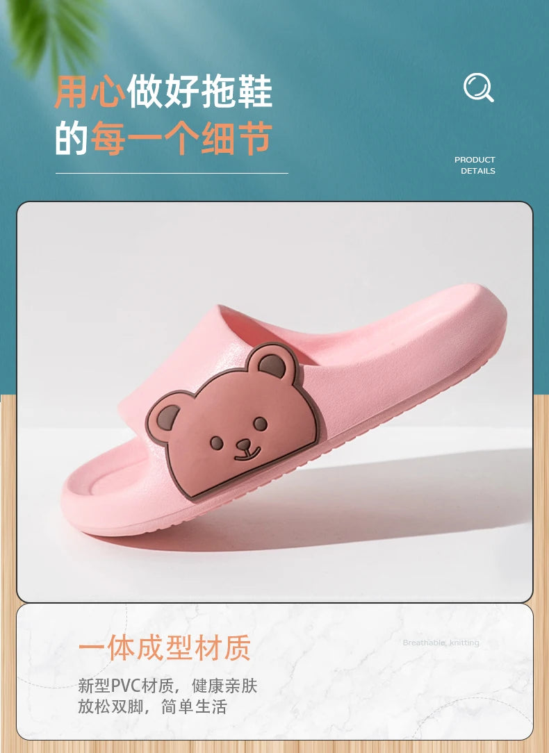 2024 Summer Women Men Soft Sole Slippers Home Bathroom Eva Slippers Sandal Polka Bear Print Beach Slippers Couples Outdoor Shoes