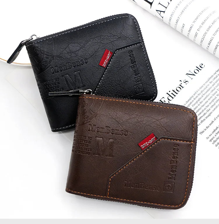 Men's Wallet Made of PU Wax Oil Skin Purse for Men Coin Purse Short Male Card Holder Wallets Zipper Around Money Coin Purse