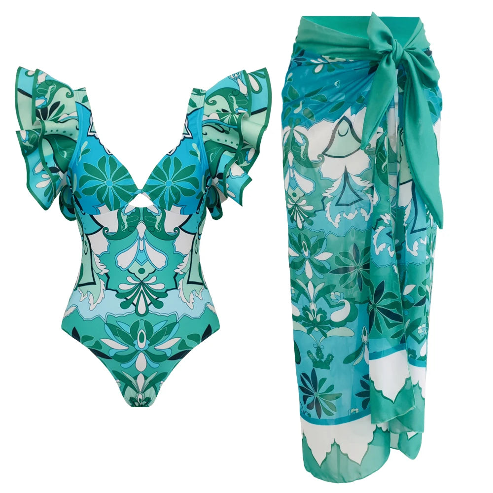Women Swimsuit with Skirt Beachwear