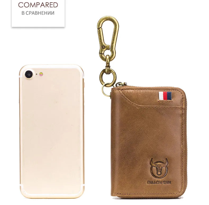 BULLCAPTAIN Genuine Leather Men's Key Card Bag High-quality Multi-function Key Box Car Key Chain Wallet Mini Card Bag Key Clip