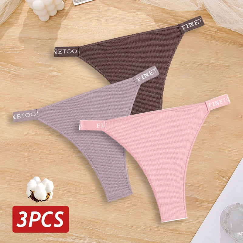 New 3Pcs/Set Cotton Brazilian Panties For Women Sexy Low-Waist Bikini Underwear Sets Solid Color Breathable Intimates Lingerie