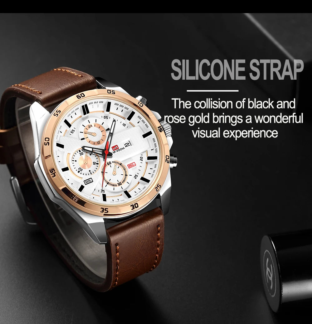 Black Leather Watch Top Brand Motorsport Series 46mm Large Military Style Quartz Movement Decorative Calendar Watch reloj hombre
