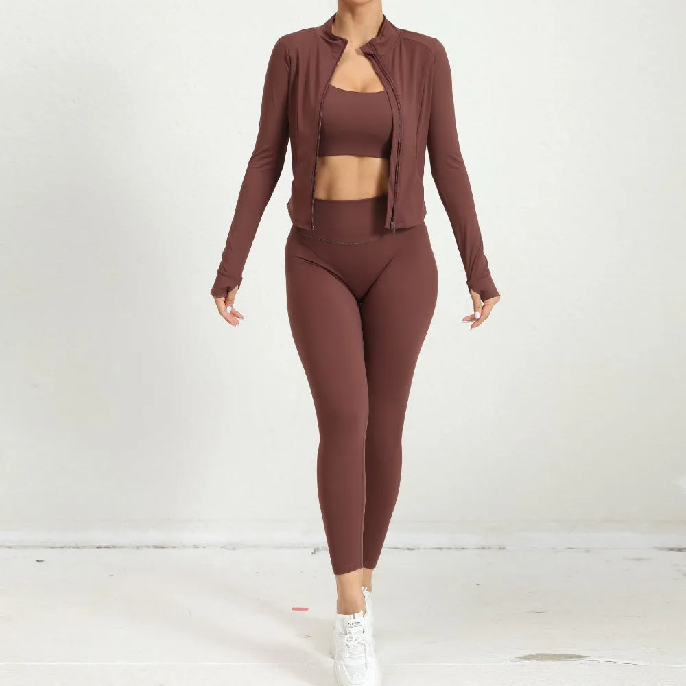 Yoga Gym Sets Jacket Leggings Sportswear Woman Gym Sports and Fitness Workout Clothes for Women 2 Piece Sets Womens Outfits