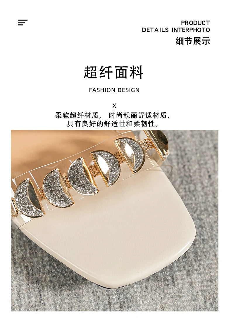 2023 summer new women's slippers outdoor sandals casual flat shoes Stylish metal design Korean style office wear Large size 43