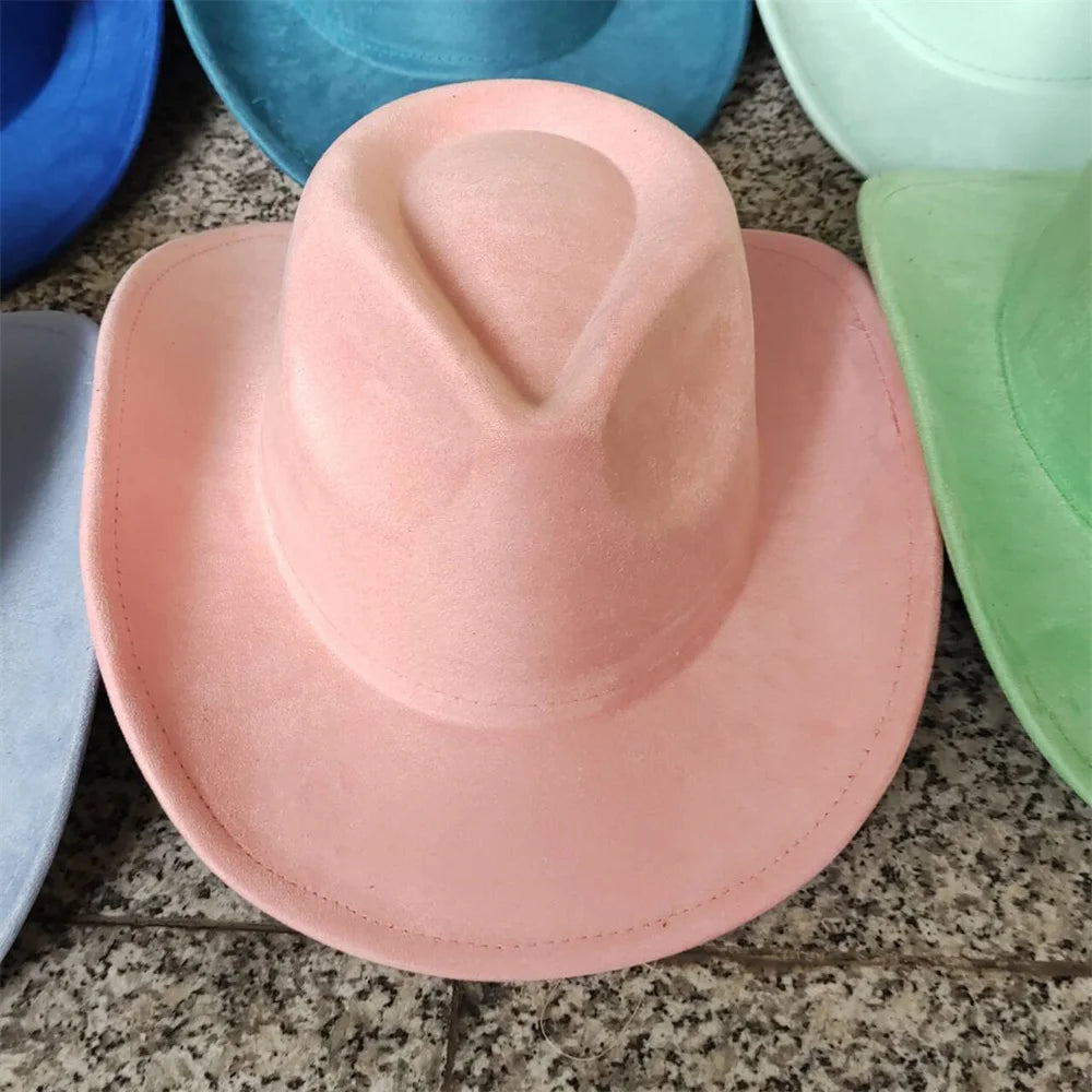 Cow Head Belt Suede Leather 7.5CM Western Cowboy Fedora Hat Women's Men's Church Jazz Hat Fashion Travel Party Hat Denim Hat