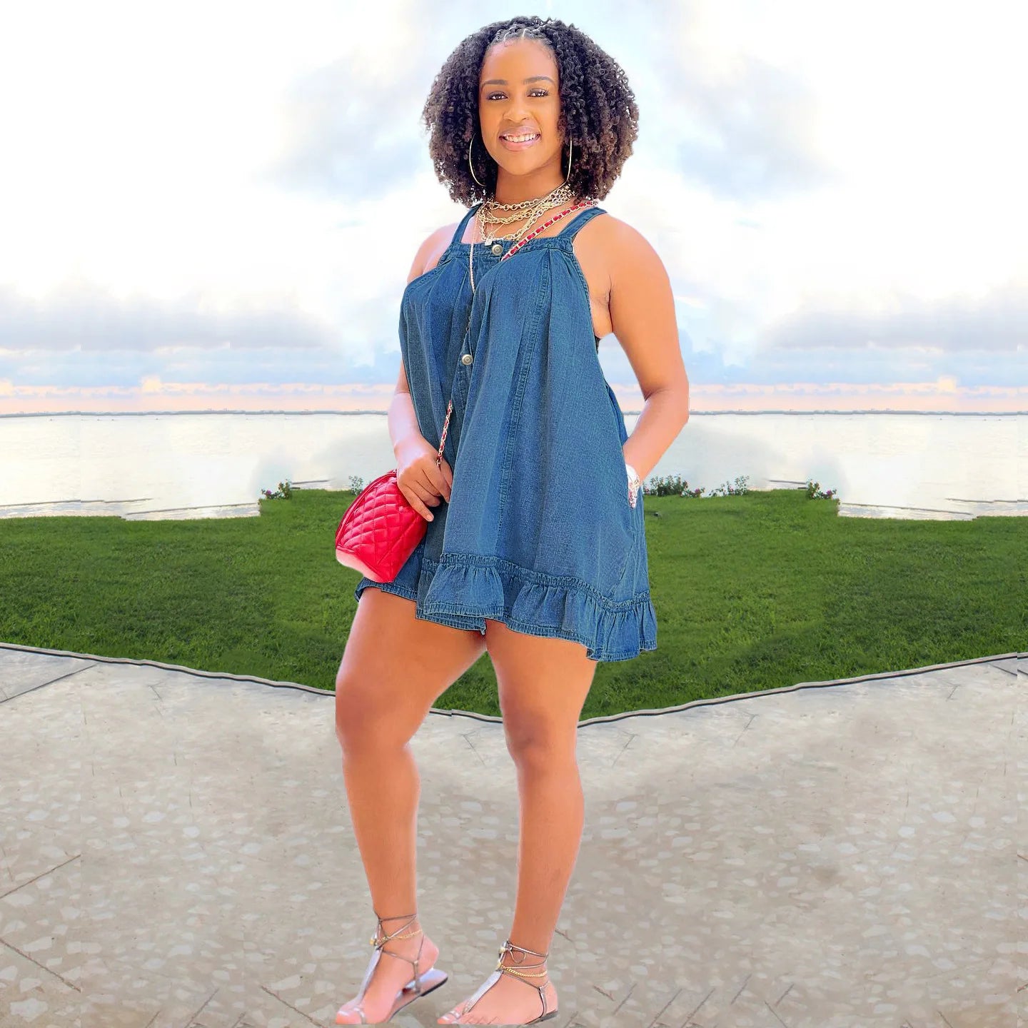Elegant Women Denim Spaghetti Strap Dress