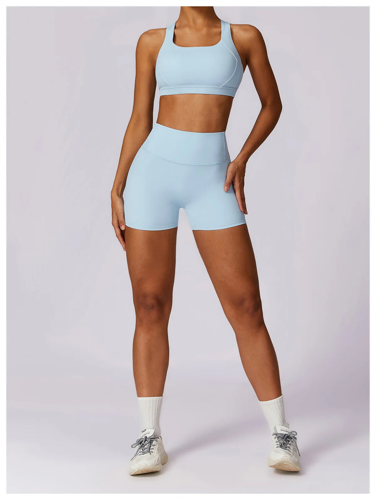 Workout Yoga Set for Women Gym Clothes Woman 2 Piece Strappy Sports Bra Butt Lifting Leggings Shorts Fitness Outfits Sportswear