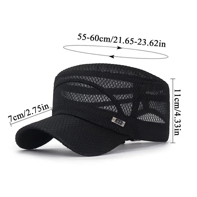 FashionSummer Men's Summer Hat Mesh Military Caps FlatTop Snapback Adjustable Baseball Cap Cadet ArmyMan Breathable Trucker Caps