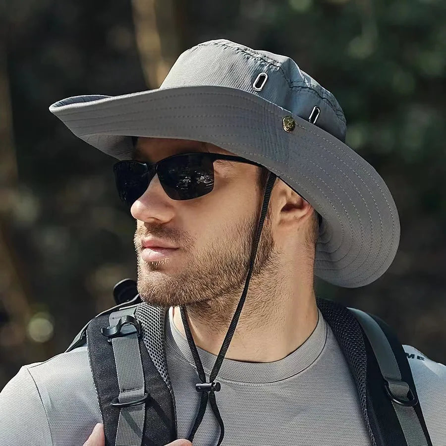 new Men's Wide Brim Sun Hat - Waterproof UV Protection Safari Bucket Hat for Fishing Hiking Climbing Summer Outdoor Oversized