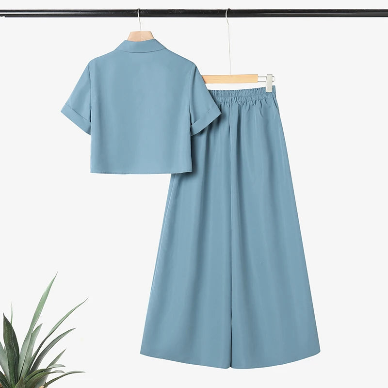 ZANZEA Plus Size 5XL Women Pant Sets Summer Two-piece Outfits Fashion Short Sleeve Shirts and High Waist Wide Leg Pants Suits