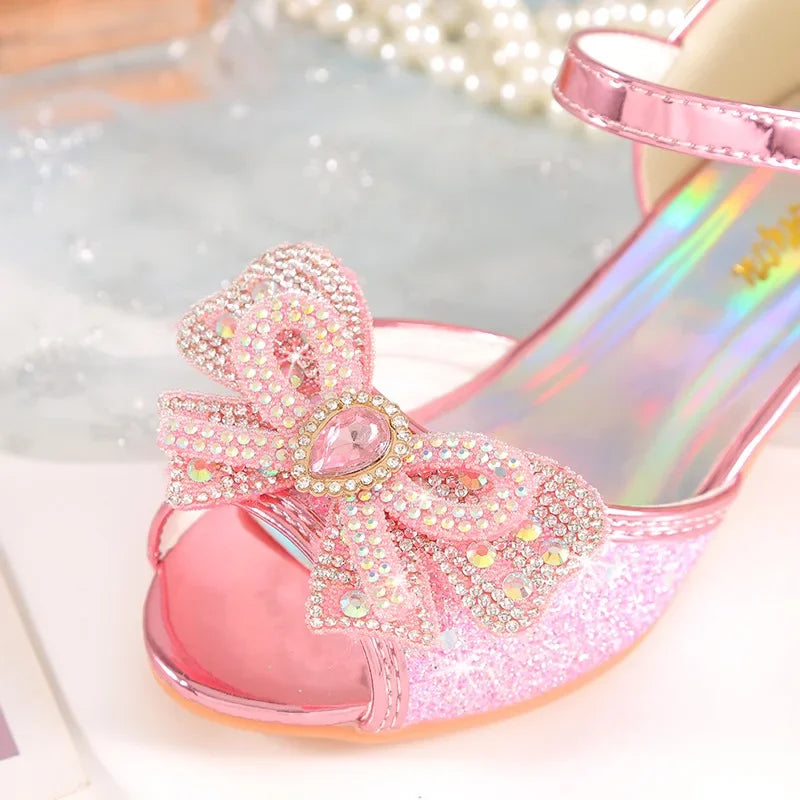 Summer Girls Sandals with Heel Princess Dancing Shoes
