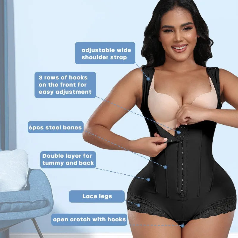 AfruliA Bodysuits Shapewear High Compression Body Shaper with 9 Steel Bones Post-Surgical Slimming Sheath Fajas Colombian Girdle