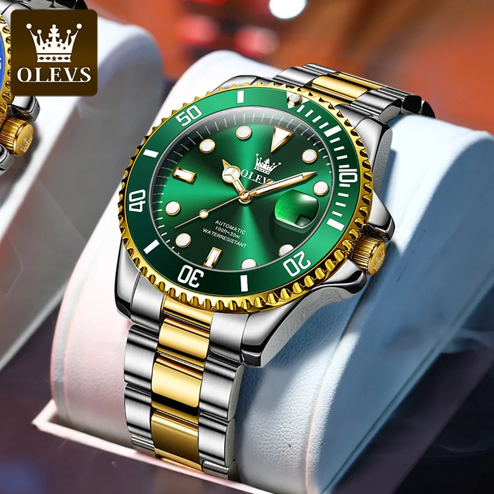 OLEVS 6650 Men Watch Classic Original Automatic Mechanical Watch For Man Zircon Scale Waterproof Luminous Stainless Steel Reloj