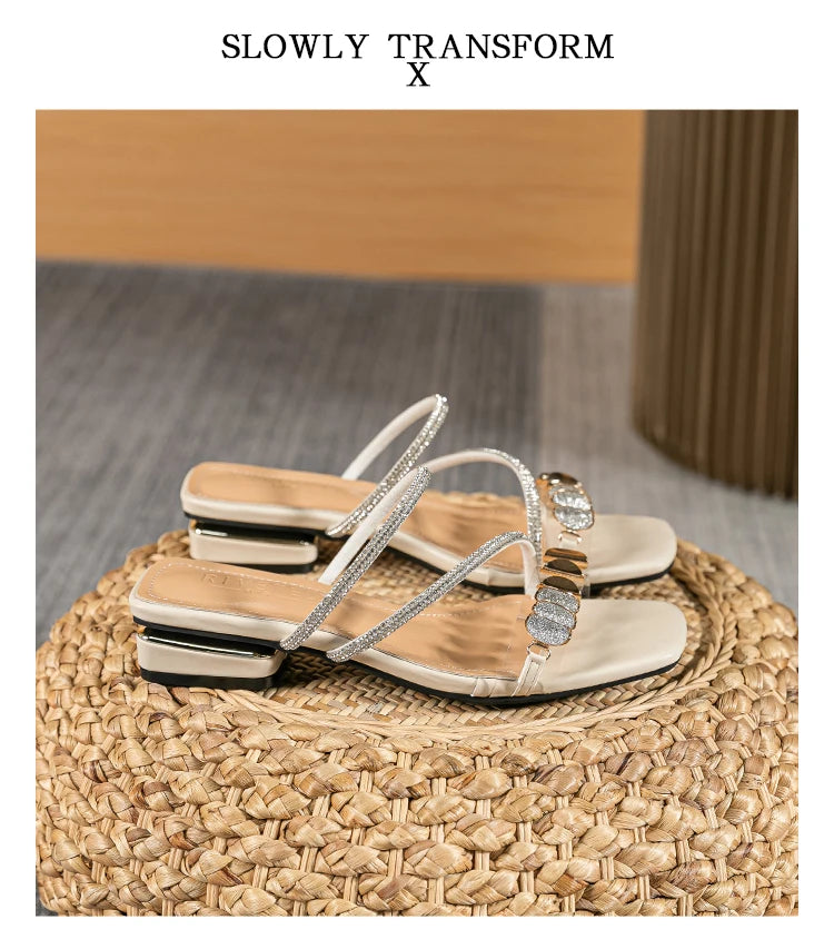 2023 summer new women's slippers outdoor sandals casual flat shoes Stylish metal design Korean style office wear Large size 43