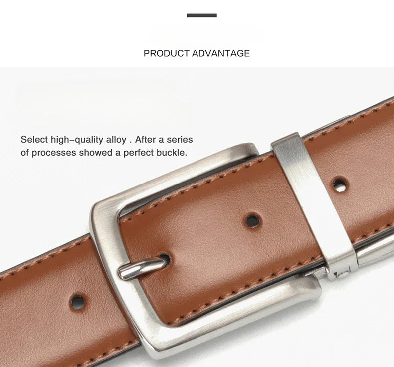 Real Genuine Leather Rotating Alloy Pin Buckle Belt for Men Unisex High Quality Cowskin Leather Cowboy Jeans Double-sided Belts