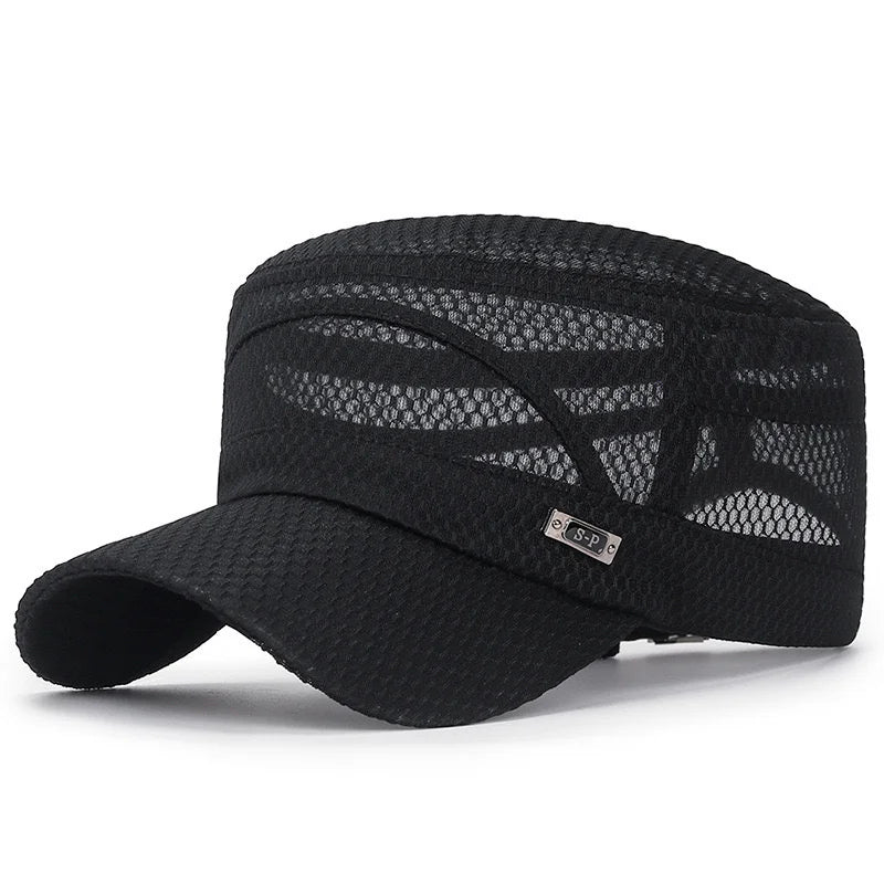 FashionSummer Men's Summer Hat Mesh Military Caps FlatTop Snapback Adjustable Baseball Cap Cadet ArmyMan Breathable Trucker Caps