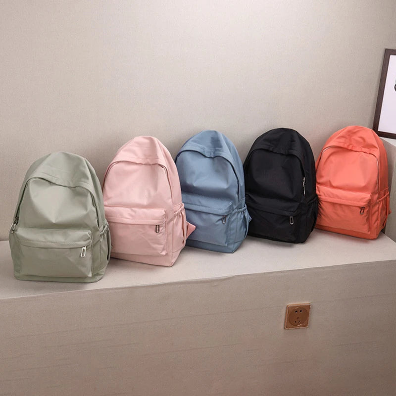 Women Schoolbag Waterproof Large Capacity School Backpack Smooth Zipper Solid Teens Girl Casual Daypack Bag Student Supply NEW